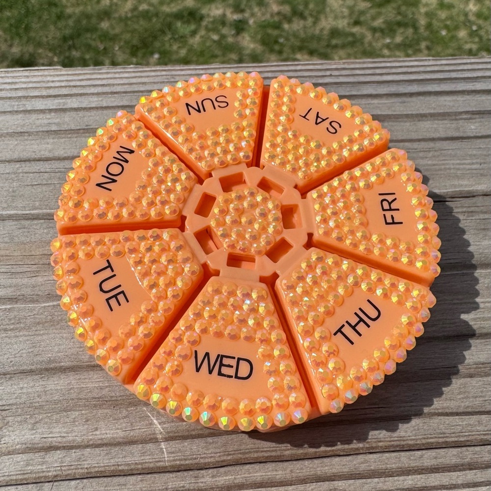 Hand Bedazzled Bling Weekly Pill Organizer
